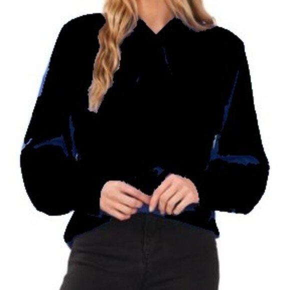 CeCe Womens Button-Up Bow Blouse Top Rich Black M NWT - Picture 1 of 3